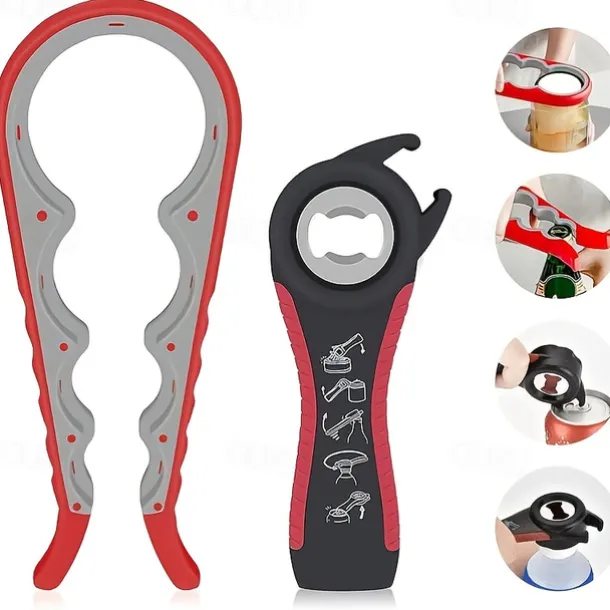 Jar Opener 5 in 1 Multi Function Can Opener Bottle Opener Kit with Silicone Handle Easy to Use for Children Elderly and Arthritis Sufferers