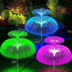 Jellyfish Solar Lights, 4-in-1 Outdoor Garden Solar Lights with Double-Layer Jellyfish Shape, IP65 Waterproof Butterfly Decorative Lights for Garden Patio Decor Lawn Yard Party Birthday Wedding