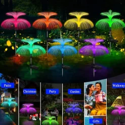 Jellyfish Solar Lights, 4-in-1 Outdoor Garden Solar Lights with Double-Layer Jellyfish Shape, IP65 Waterproof Butterfly Decorative Lights for Garden Patio Decor Lawn Yard Party Birthday Wedding