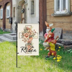 Jesus Garden Flag 12x18Inch Outdoor Decorations He is Risen Welcome Garden Patio Flag Flower Yard Flag Double Sided Holiday Outdoor Flags 1pc