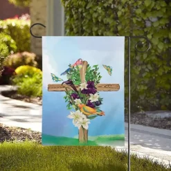 Jesus Garden Flag 12x18Inch Outdoor Decorations He is Risen Welcome Garden Patio Flag Flower Yard Flag Double Sided Holiday Outdoor Flags 1pc
