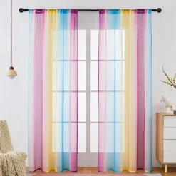 June Pride Month LGBT Rainbow Semi Sheer Curtain Teenage Girls Bedroom Curtains Set Window Panel Voiles Drape for Girls Room/Kids Room/Nursery/Living Room 1 Panel