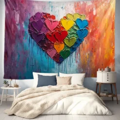 June Pride Month Rainbow Painting Hanging Tapestry Wall Art Large Tapestry Mural Decor Photograph Backdrop Blanket Curtain Home Bedroom Living Room Decoration