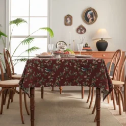 Jungle Pattern Table Cloth Retro Floral Table Cover Jacquard Tablecloth Red Elegant Style Custom Living Room Spring Home Decor Custom Size
