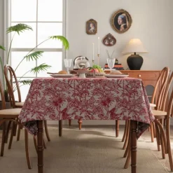 Jungle Pattern Table Cloth Retro Floral Table Cover Jacquard Tablecloth Red Elegant Style Custom Living Room Spring Home Decor Custom Size