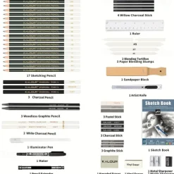 KALOUR 54-Pack Sketch Drawing Pencils Kit With SketchbookInclude GraphiteCharcoal Pencils And Artists ToolsPro Art Drawing Supplies For Adults Students Beginnersideal For Sketching Shading