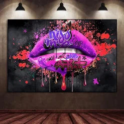 Kiss Me Graffiti Lips Pop Art Canvas Painting Abstract Love Poster And Print Art Wall Pictures For Living Room Home Decoration