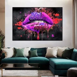 Kiss Me Graffiti Lips Pop Art Canvas Painting Abstract Love Poster And Print Art Wall Pictures For Living Room Home Decoration