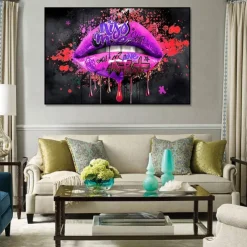 Kiss Me Graffiti Lips Pop Art Canvas Painting Abstract Love Poster And Print Art Wall Pictures For Living Room Home Decoration