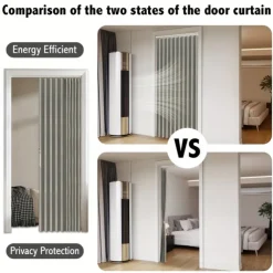 Kitchen Curtains Doorways Pleated Folding Curtain with Hooks Waterproof Fabric Doors Curtain for Closet and Room Divider 1 Panel