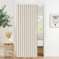 Kitchen Curtains Doorways Pleated Folding Curtain with Hooks Waterproof Fabric Doors Curtain for Closet and Room Divider 1 Panel