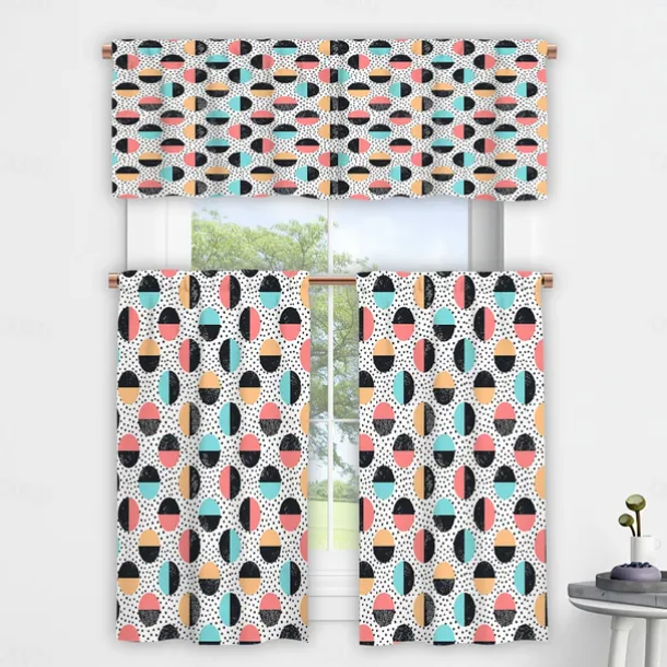 Kitchen Curtains Valance Tier Printed Marble Pattern Waterproof Oil Proof Stain Resistant Kitchen Bedroom Small Curtains