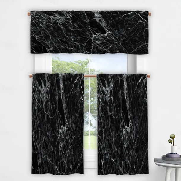 Kitchen Curtains Valance Tier Printed Marble Pattern Waterproof Oil Proof Stain Resistant Kitchen Bedroom Small Curtains