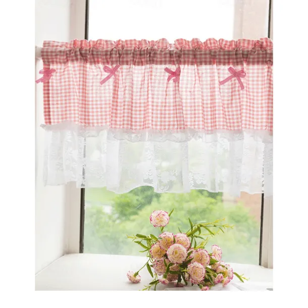 Kitchen Curtains, Valance Curtains, Short Cafe Curtains Farmhouse Tier Curtains Short Window Treatments With Lace 1 Panel Rod Pocket Plaid