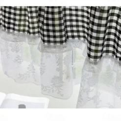 Kitchen Curtains, Valance Curtains, Short Cafe Curtains Farmhouse Tier Curtains Short Window Treatments With Lace 1 Panel Rod Pocket Plaid