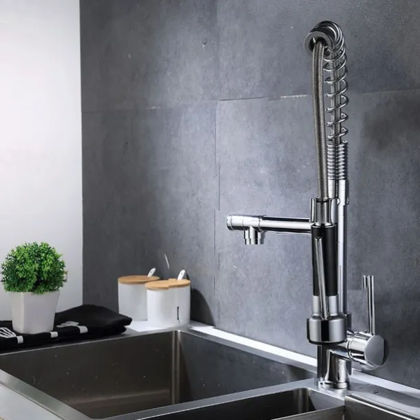 Kitchen faucet - Single Handle Two Holes Chrome Pull-out / Pull-down Widespread Contemporary Kitchen Taps