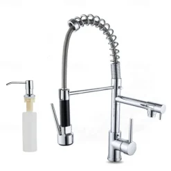 Kitchen faucet - Single Handle Two Holes Chrome Pull-out / Pull-down Widespread Contemporary Kitchen Taps