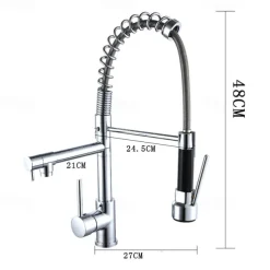 Kitchen faucet - Single Handle Two Holes Chrome Pull-out / Pull-down Widespread Contemporary Kitchen Taps