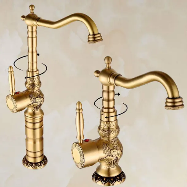 Kitchen faucet - Single Handle One Hole Antique Brass Standard Spout Centerset Retro Vintage Kitchen Taps