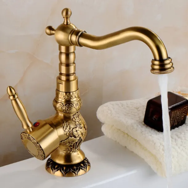 Kitchen faucet - Single Handle One Hole Antique Brass Standard Spout Centerset Retro Vintage Kitchen Taps