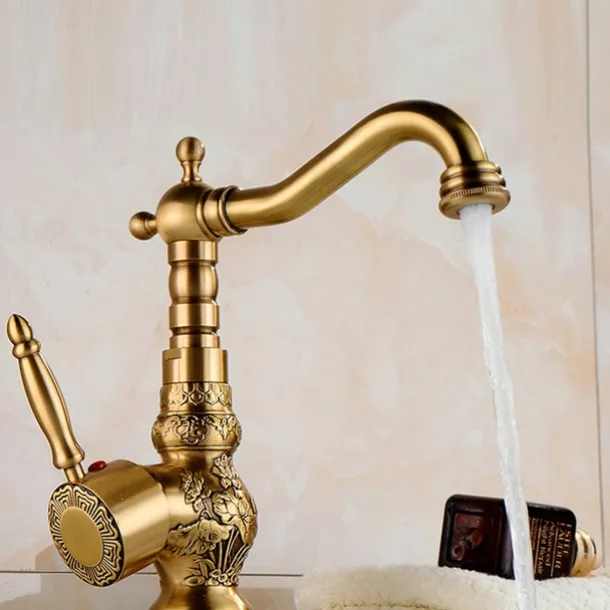 Kitchen faucet - Single Handle One Hole Antique Brass Standard Spout Centerset Retro Vintage Kitchen Taps