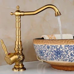 Kitchen faucet - Single Handle One Hole Antique Brass Standard Spout Centerset Retro Vintage Kitchen Taps