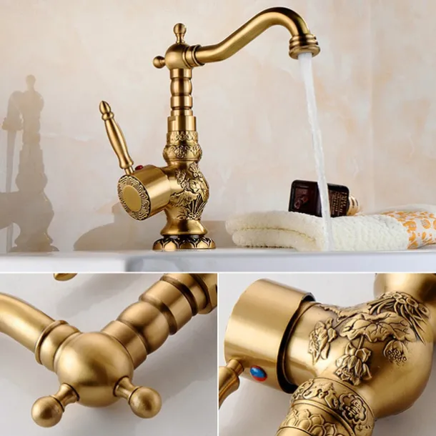 Kitchen faucet - Single Handle One Hole Antique Brass Standard Spout Centerset Retro Vintage Kitchen Taps