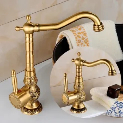 Kitchen faucet - Single Handle One Hole Antique Brass Standard Spout Centerset Retro Vintage Kitchen Taps