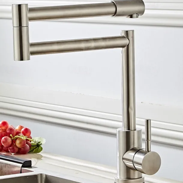 Kitchen faucet - Single Handle One Hole Nickel Brushed Pot Filler Free Standing Contemporary Kitchen Taps
