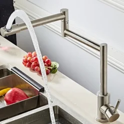 Kitchen faucet - Single Handle One Hole Nickel Brushed Pot Filler Free Standing Contemporary Kitchen Taps