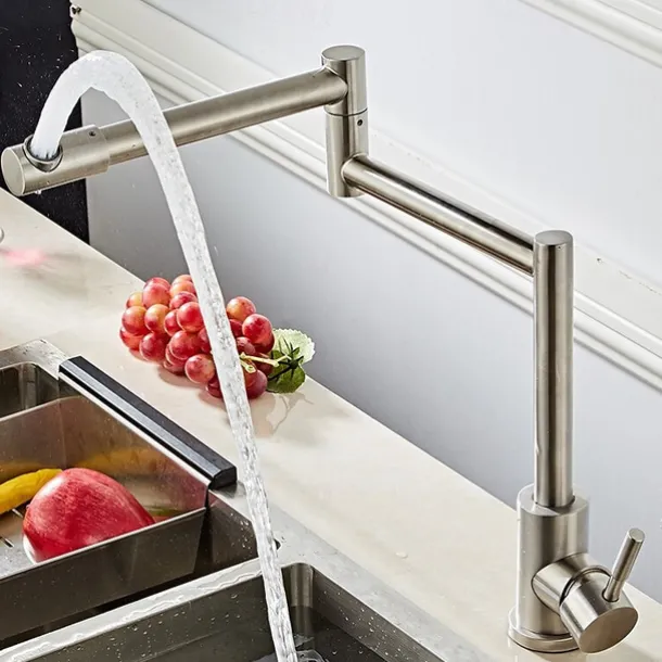 Kitchen faucet - Single Handle One Hole Nickel Brushed Pot Filler Free Standing Contemporary Kitchen Taps