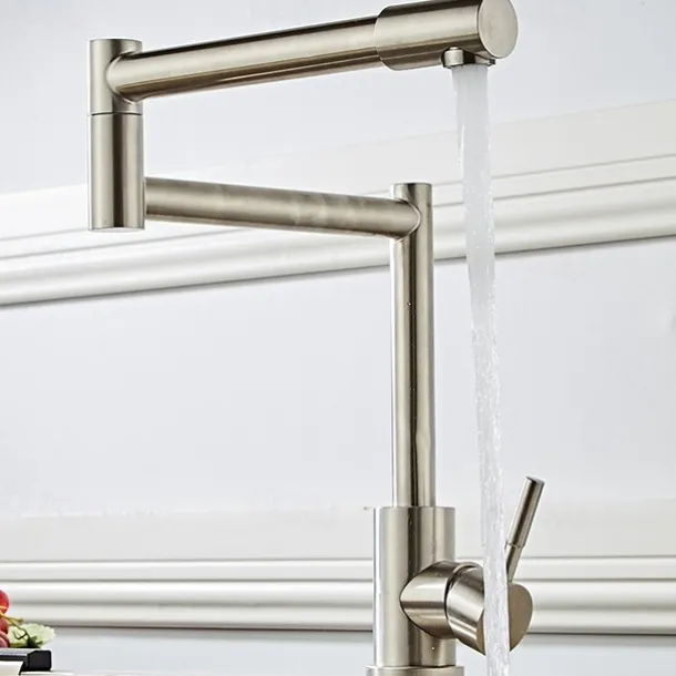 Kitchen faucet - Single Handle One Hole Nickel Brushed Pot Filler Free Standing Contemporary Kitchen Taps