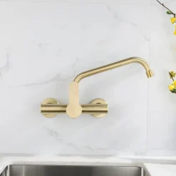Kitchen faucet - Single Handle Two Holes Brushed Gold Pot Filler Wall Mounted Contemporary Kitchen Taps