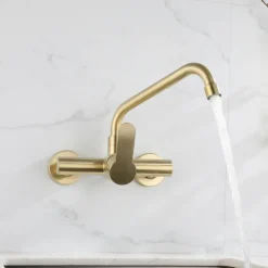 Kitchen faucet - Single Handle Two Holes Brushed Gold Pot Filler Wall Mounted Contemporary Kitchen Taps