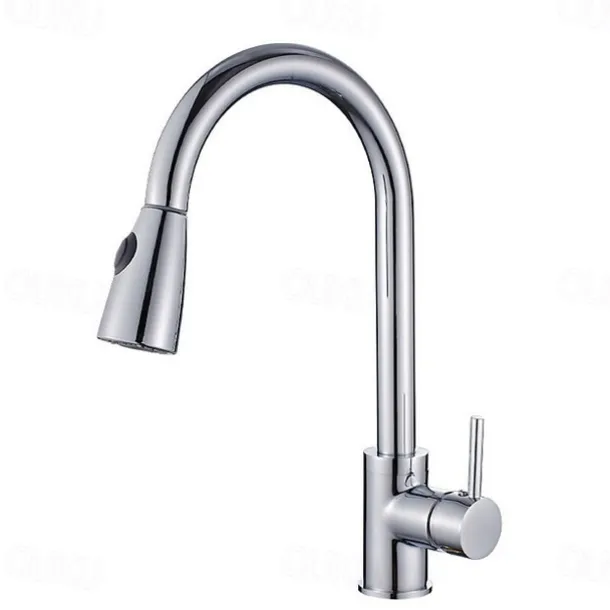 Kitchen faucet - Single Handle One Hole Electroplated Pull-out / Pull-down / Tall / High Arc Free Standing Contemporary Kitchen Taps