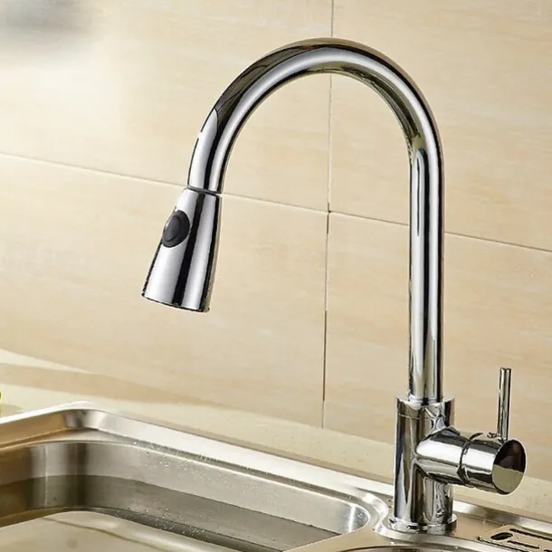 Kitchen faucet - Single Handle One Hole Electroplated Pull-out / Pull-down / Tall / High Arc Free Standing Contemporary Kitchen Taps