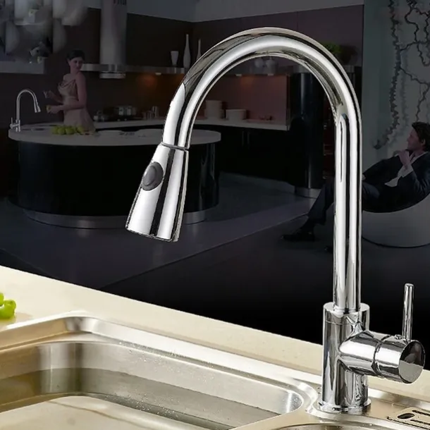 Kitchen faucet - Single Handle One Hole Electroplated Pull-out / Pull-down / Tall / High Arc Free Standing Contemporary Kitchen Taps