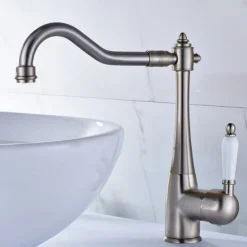 Kitchen faucet - Single Handle One Hole Nickel Brushed Standard Spout Centerset Antique Kitchen Taps