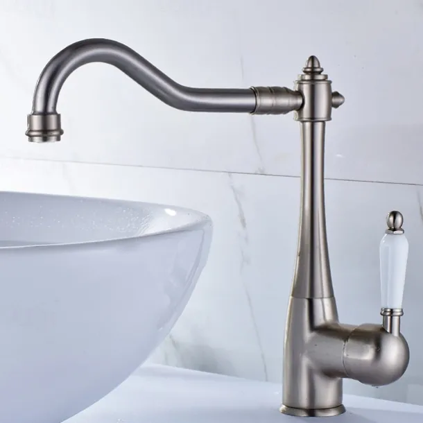 Kitchen faucet - Single Handle One Hole Nickel Brushed Standard Spout Centerset Antique Kitchen Taps