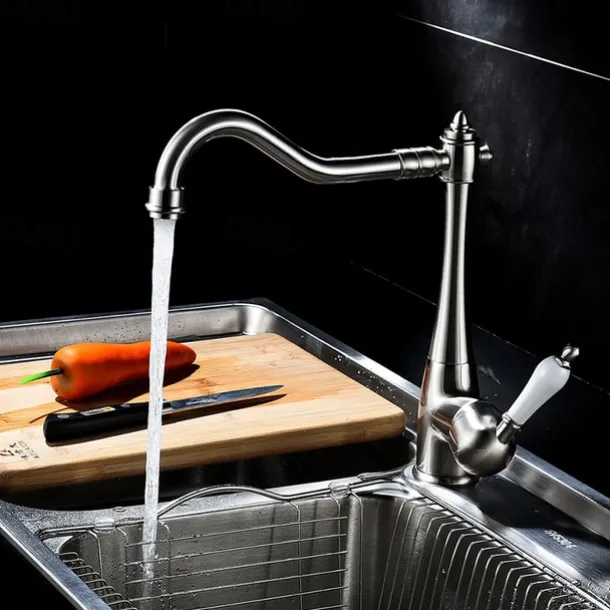 Kitchen faucet - Single Handle One Hole Nickel Brushed Standard Spout Centerset Antique Kitchen Taps