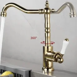 Kitchen Faucet 360 Swivel Antique Sink Faucet Mixer Tap Fashion Gold Sink Faucet Copper Hot and Cold Basin Tap