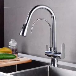 Kitchen faucet - Two Handles One Hole Electroplated / Painted Finishes Pull-out / Pull-down / Tall / High Arc / Purified water Centerset Modern Contemporary Kitchen Taps