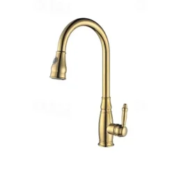 Kitchen Faucet Contemporary Retro Style Ti-PVD Pull-out/­Pull-down Vessel/Brass/Single Handle One Hole