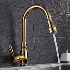 Kitchen Faucet Contemporary Retro Style Ti-PVD Pull-out/­Pull-down Vessel/Brass/Single Handle One Hole