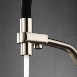 Kitchen Faucet Pull Down Spray Head, Purified Water Dual Spout Taps Sink Mixer Deck Mounted, 360 Rotating Twin Handle High Arc Flexible Tube Vessel Brass Tap