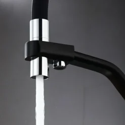 Kitchen Faucet Pull Down Spray Head, Purified Water Dual Spout Taps Sink Mixer Deck Mounted, 360 Rotating Twin Handle High Arc Flexible Tube Vessel Brass Tap