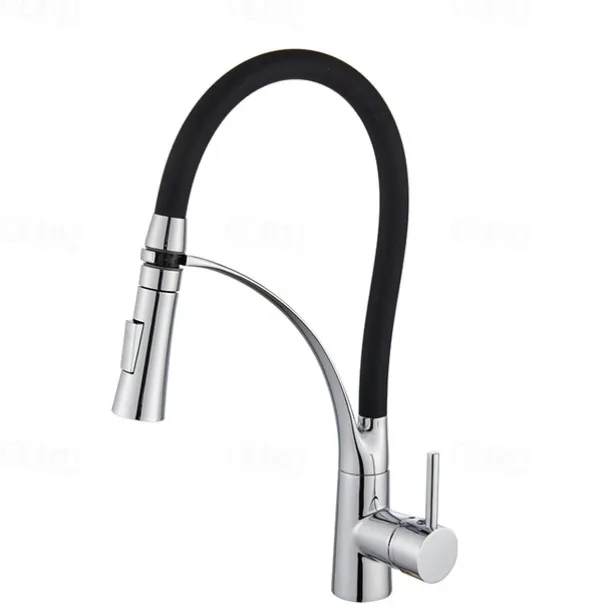 Kitchen Faucet Pull Down Sink Mixer Taps, 360 Swivel Flexible Tube Pipe Brass Taps, Single Handle with Hot and Cold Water Hose
