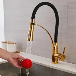 Kitchen Faucet Pull Down Sink Mixer Taps, 360 Swivel Flexible Tube Pipe Brass Taps, Single Handle with Hot and Cold Water Hose