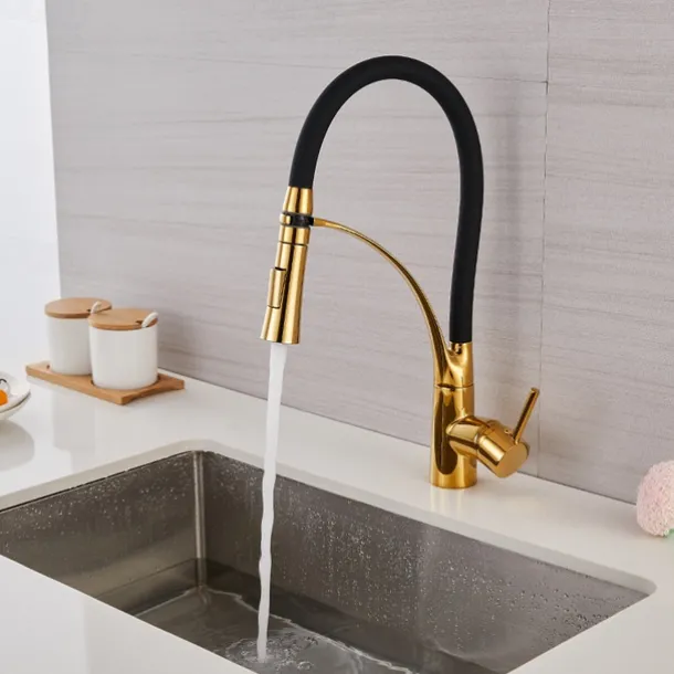 Kitchen Faucet Pull Down Sink Mixer Taps, 360 Swivel Flexible Tube Pipe Brass Taps, Single Handle with Hot and Cold Water Hose