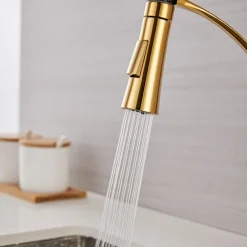 Kitchen Faucet Pull Down Sink Mixer Taps, 360 Swivel Flexible Tube Pipe Brass Taps, Single Handle with Hot and Cold Water Hose